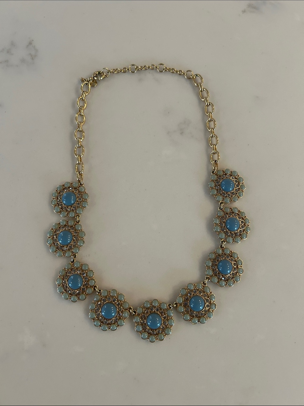 J. Crew Gold-Tone Necklace with Blue and Turquoise Floral Medallions
